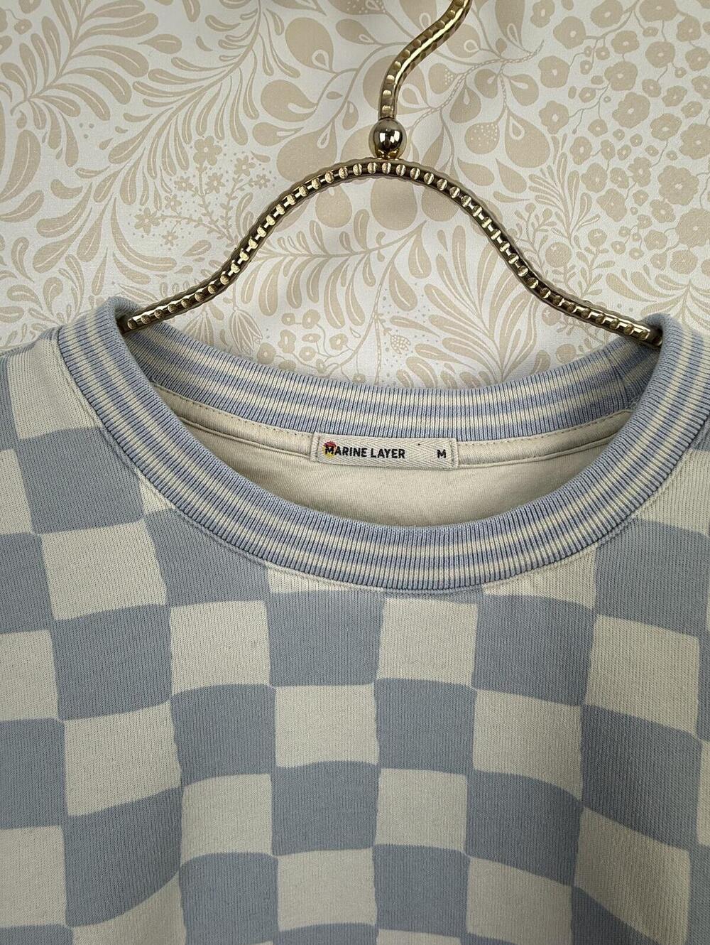 Marine Layer Anytime Blue Checkered Cotton Blend Sweatshirt - Size - Medium - Picture 7 of 8